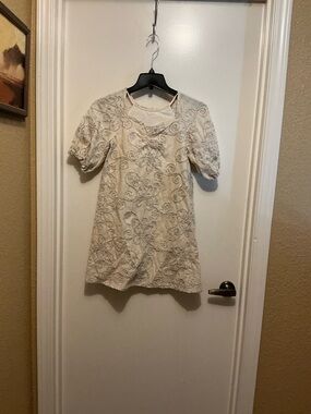 Cream Lace Short Sleeve Shift Dress